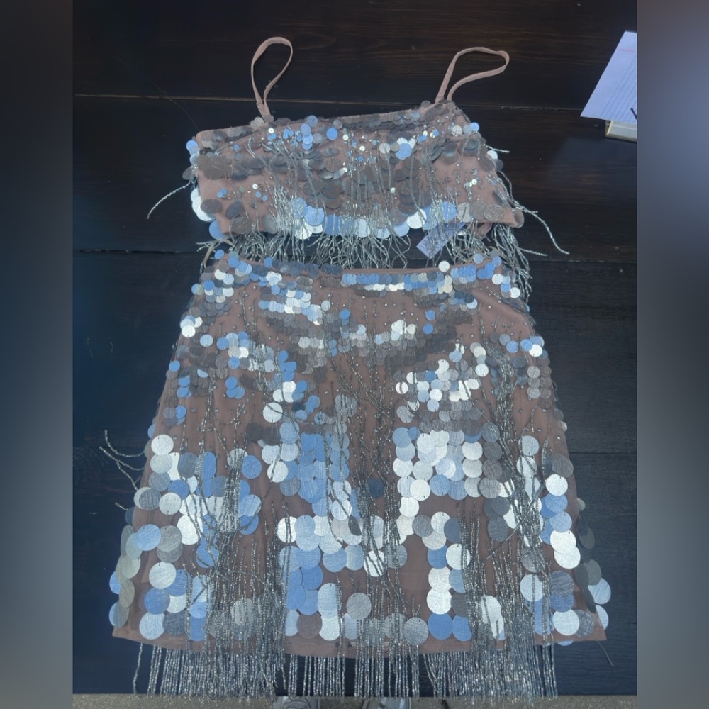 Nasty Gal Silver Sequin Fringe Two-Piece Set - Picture 5 of 6